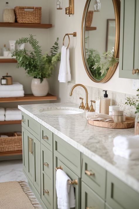 15 Sage Green Bathroom Ideas to Create a Calming Oasis – Elegant Inspo Sage Green Bathroom Ideas, Light Green Bathrooms, Sage Green Bathroom, Green Bathroom Ideas, Victorian Style Bathroom, Green Bathroom Vanity, Sage Green Walls, Cottage Bathroom, Bathroom Redesign