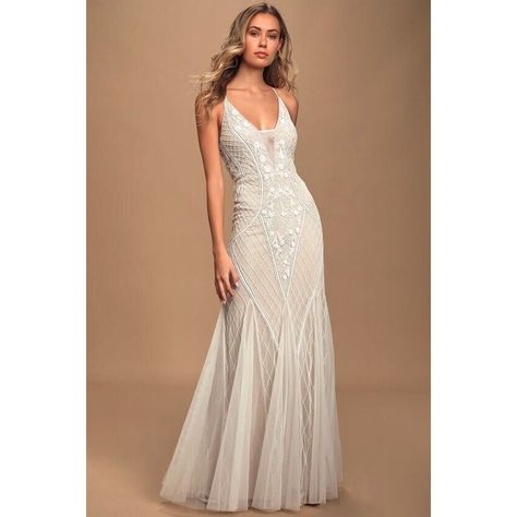 Nwt Lulus ~This I Promise You ~ White And Nude Beaded Sequin Maxi Bridal Dress ~ Size: Small Lulus This I Promise You White And Nude Beaded Sequin Maxi Dress Has An Intricately Beaded Lattice With Sequin Floral Patterns, Creating An Elegant Design Across Mesh Overlay (And Cool-Toned Nude Knit Lining) As It Shapes A Plunging Neckline (With A Mesh Insert) Supported By White, Adjustable Spaghetti Straps That Crisscross At The Back. A Fitted, Seamed Bodice With Lightly Padded Cups Flows Into High, F Lulus Wedding Dress, Godet Skirt, White Lace Maxi Dress, White Lace Maxi, Edwardian Dress, Dress Sequin, Embellished Gown, Sequin Maxi, Sequin Maxi Dress