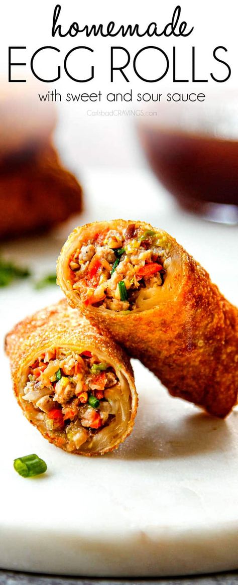 Homemade Egg Rolls - Carlsbad Cravings Chinese Egg Rolls, Pork Cabbage, Egg Roll Filling, Homemade Egg Rolls, Best Appetizer, Pork Egg Rolls, Chicken Egg Rolls, Carlsbad Cravings, Egg Roll Recipes