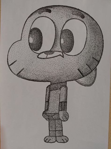 gumball drawing with point style #drawing #point #cartoon How To Draw Gumball, Cn Drawings, Gumball Sketch, Gumball Drawing, Gumball Characters, Shading Drawing, Tim Burton Art, Ball Drawing, Contour Drawing