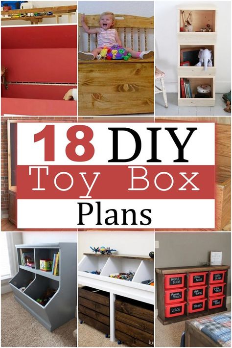 18 DIY Toy Box Plans Diy Toy Box Bench, Toy Box With Shelf, Diy Toy Box Plans, Girls Toy Box, Baby Toy Box, Kids Toys Diy, Toy Box Plans, Kids Toy Chest, Wood Toy Box