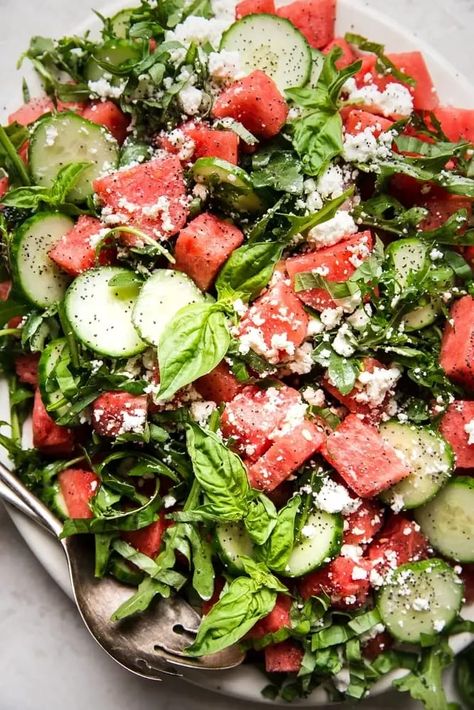 Watermelon Cucumber Salad, Best Summer Salads, The Modern Proper, Modern Proper, Watermelon Feta Salad, Beautiful Salad, Watermelon And Feta, Recipes Under 500 Calories, Cucumber Recipes Salad