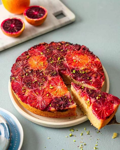 Upside Down Blood Orange Cake by rainbownourishments | Quick & Easy Recipe | The Feedfeed Orange Upside Down Cake, Blood Orange Cake, Cinnamon Sticky Buns, Syrup Cake, Coconut Muffins, Roasted Strawberries, Beetroot Salad, Ginger Cake, Almond Meal