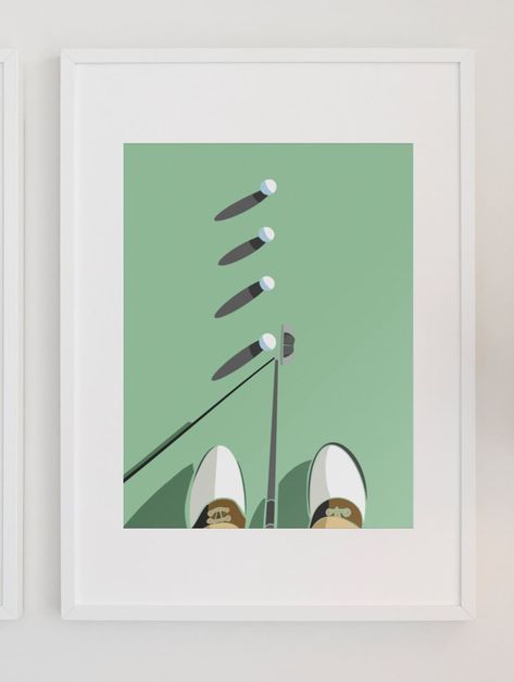 Golf Art Picture, Golfers Putting Home Decor Art Print Gifts, Golfing Shoes, Practice Putting Artwork, Wall Decor, Golf Balls Present Unique Putting illustration, Digitally Recreated Art of Golfers' Shoes and putting practice.  Inspired to improve your putting skills? `This is my hand-drawn, digitally recreated art print drawn by me and inspired by my own sports photography.  Unique sports wall decor pictures with vibrant colours for the perfect special present to yourself or for the golfer in y Golf Ball Art, Golf Decorations, Golf Illustration, Golf Artwork, Golf Painting, Sports Wall Decor, Golf Poster, Golf Decor, Images D'art