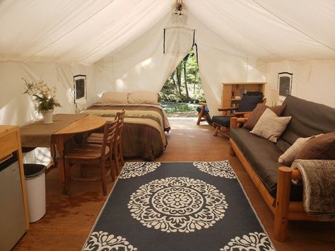 Glamping Retreat, Canvas Wall Tent, Rental Ideas, Hut House, Tent Living, Tiny Living Space, Wall Tent, Tent Set Up, Tent Decorations