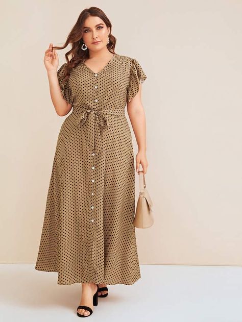 Frock Design, Plus Size Fashion For Women, Polka Dress, Curvy Outfits, Long Maxi, African Dress, Plus Size Dress, Curvy Fashion, Belted Dress