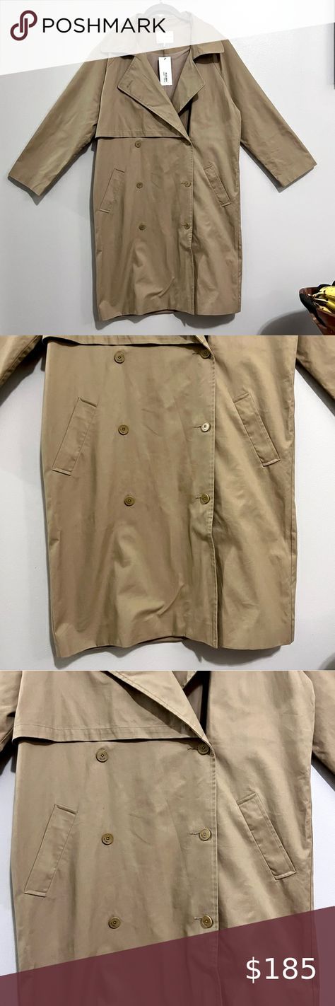 NWT Oak + Fort Beige Oversized Beige/Light Brown Trench Coat MSRP$148 Brown Trench Coat, Oak Fort, Oak And Fort, Beige Light, Neutral Beige, Oversized Silhouette, Light Brown, Double Breasted, Stretch Fabric