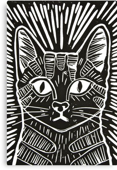 Cat Portrait Lino Print" Canvas Prints by Adam Regester | Redbubble                                                                                                                                                                                 More Cetakan Lino, Linoleum Print, Linocut Printmaking, Lino Art, Linocut Art, Ink Artwork, Art Deco Stil, Cat Portraits, Lino Print