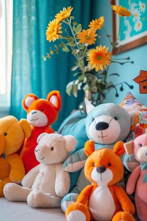 Creative Ideas for Stuffed Animal Display at Home Stuffed Animal Display Ideas, Stuffed Animal Display, Stuffed Animal Displays, Large Stuffed Animals, Stuffed Animal Storage, Concept Board, Space Organizer, Online Interior Design, Hanging Bag