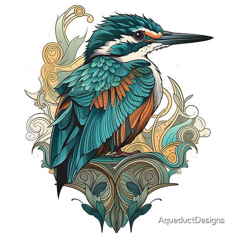 An illustration of an orange and blue Kingfisher. The Kingfisher is such a colourful and cute bird and I really wanted to capture that in this illustration. I added a bit of flair with the accompanying swirls in a more neutral colour palette to really set Kingfishers Birds, Kingfisher Tattoo, Kingfisher Illustration, Simple Leg Tattoos, Town Inspiration, Animal Slaughter, Nouveau Tattoo, Business Branding Design, Kingfisher Bird