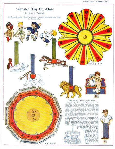 The Paper Collector: Merry-Go-Round cut-out 1926 Toy Theatre, Miniature Printables, Merry Go Round, Vintage Paper Dolls, Up Book, Paper Houses, Paper Cutout, 3d Paper, Paper Toys