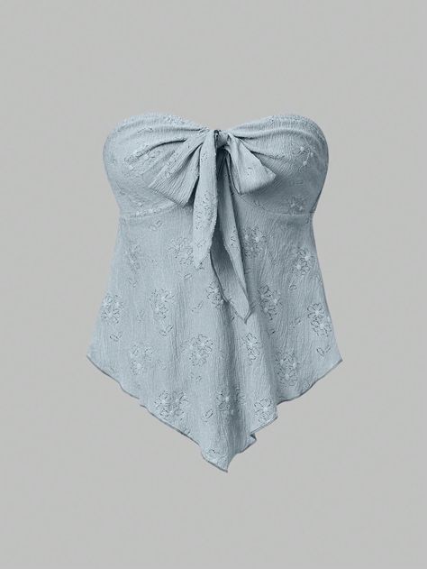 Ladies' Summer Solid Color Jacquard Tie Strap Tube Top Baby Blue Boho  Sleeveless Lace Plain  Non-Stretch  Women Clothing, size features are:Bust: ,Length: ,Sleeve Length: Colorful Tops, Tops Shein, Backless Halter Top, Ocean Fashion, Pu Fabric, Shell Pattern, Estilo Hip Hop, Summer Tank Tops, Top Summer