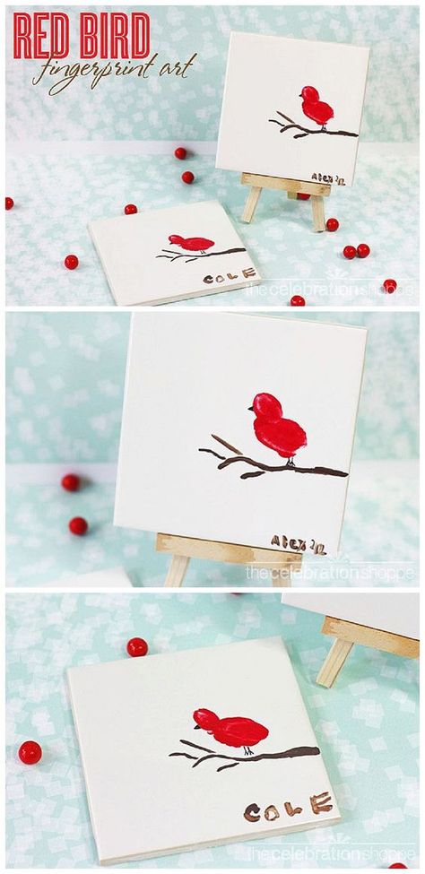 Mother's Day Kids Craft Activity - Fingerprint Bird Art - What a thoughtful gift for Mom or Grandma from the kids!  Full DIY Tutorial | @kimbyers TheCelebrationShoppe.com Bird Art Projects For Kids, Bird Art Projects, Art Fingerprint, Fingerprint Art, Thoughtful Gifts For Him, Handprint Craft, Mothers Day Crafts For Kids, Craft Activity, Mothers Day Crafts