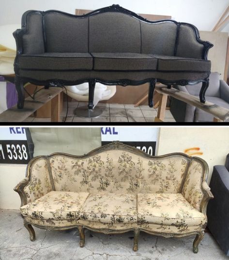 Antique Couch Makeover, Vintage Couch Makeover, Antique Couch Reupholstered, Old Sofa Makeover Ideas, Antique Sofa Makeover, Vintage Sofa Reupholstered, Reupholster Couch Diy, Vintage Couches, Reupholster Couch