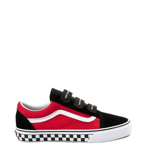 Vans Old Skool V Logo Pop Skate Shoe Red And Black Vans, Vans Shoes Fashion, Fire Camp, Mens Vans Shoes, Vans Store, Blond Amsterdam, V Logo, Stefan Janoski, Cool Vans