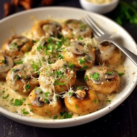 Garlic Mushrooms in Parmesan Cheese - Life with Susan Garlic Parmesan Mushrooms, Parmesan Mushrooms, Cream Cheese Chicken Enchiladas, Mushroom Side Dishes, Savory Sides, Orange Jello, French Onion Soup Recipe, Kitchen Smells, Garlic Mushrooms