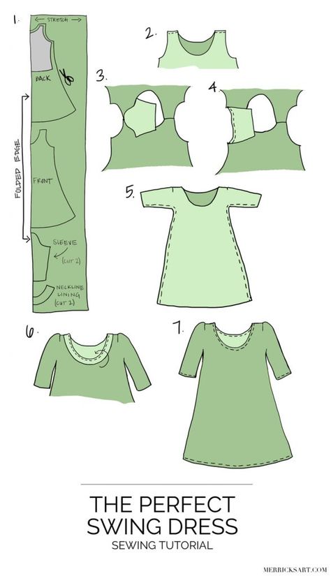 Merrick's Art | DIY Olive Swing Dress Dress Tutorial, Sewing Dress, Dress Tutorials, Diy Couture, Diy Dress, Sewing For Kids, Sewing Patterns Free, Free Sewing, Fesyen Wanita