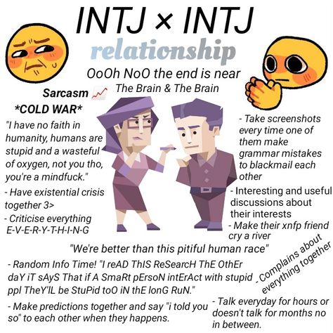 MBTIs Ships
intj × intj
intj & intj
#mbti #mbtiships #intj×intj #mbtirelationship #intjrelationships #memes #16personalities #intj #intjpersonality #mbtimemes #thinkers #analyses #NT #NTs #mbtimeme
#entj #entp #infj #intj #infp #enfp #enfj #istp #estp #estj #istj #isfj #isfp Which Type Of Intj Are You, Intj Female Avatar, Intj And Intj Relationship, Intj In Relationships, Entj Intj Relationship, Intj Ships Fanart, Intj And Entp Fanart, Entp X Intj Relationship Fanart, Intj Villain