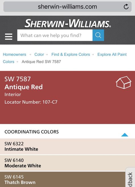 Antique Red by Sherwin Williams as accent wall?? Sw Antique Red, Sherwin Williams Antique Red, Red Paint Colors Sherwin Williams, Color Veil, Red Paint Colors, Red Cabinets, Sherwin Williams Gray, Grey Accent Wall, Red Front Door