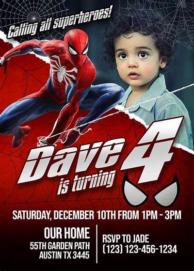 Spiderman Invitation With Photo Amazing Spider-man Birthday | Etsy Superhero Birthday Invitations Free, Spiderman Birthday Party Invitations, Spiderman Birthday Party Decorations, Spiderman Birthday Invitations, Spiderman Invitation, Birthday Party Invitations Free, Party Location, Superhero Birthday Invitations, First Birthday Posters