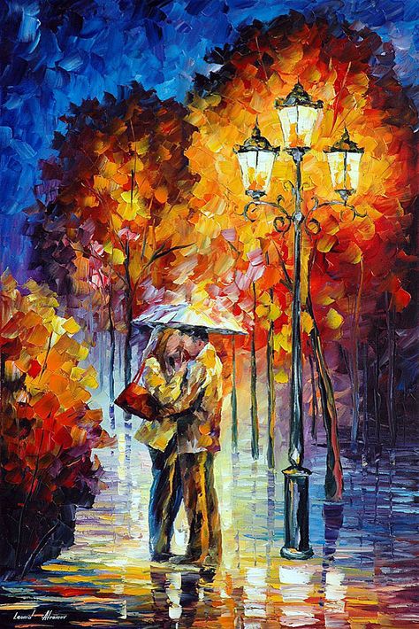 KISS UNDER THE RAIN — Pintura al oleo de Leonid Afremov https://afremov.com/es/kiss-under-the-rain.html Leonid Afremov, Rain Painting, Rain Art, Under The Rain, Leonid Afremov Paintings, Daily Paintworks, Love Painting, In The Rain, Oil Painting On Canvas