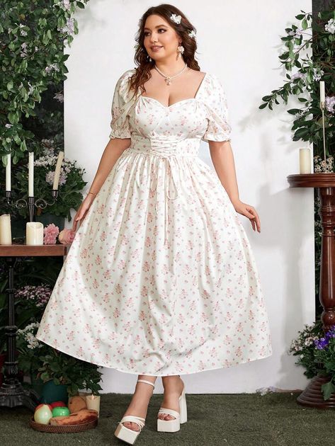 Dress Waist Styles, Cottage Core Fashion Plus Size, Plus Size Bday Outfit, Bridgerton Inspired Outfits, Plus Size Cottagecore Fashion, Plus Size Cottagecore, Retro Dress Pattern, Plus Size Retro Dresses, Dress For Chubby