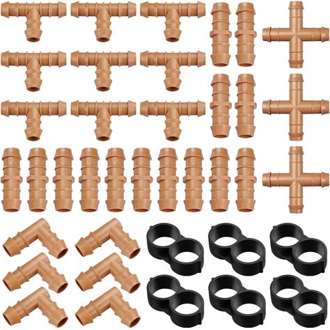 PRICES MAY VARY. 【PACKAGE LIST】The 38 pieces set irrigation tubing connectors are including 14 couplings, 9 tees, 6 elbows, 6 end plugs and 3 Cross Connectors. This set of drip irrigation parts can meet all the need for 1/2" drip irrigation hose connection. 【PERFECT MATCH 1/4 INCH IRRIGATION TUBING】JOYPRO 1/2 inch irrigation fittings can work with most of the standard 1/2" drip irrigation tubing. (Note: Please check the size of tubing carefully before purchasing.) 【MADE OF DURABLE PLASTIC MATERI Drip Irrigation Kit, Drip Irrigation, Living Water, Lawn Care, Plastic Material, Outdoor Gardens, Outdoor Living, Things To Sell