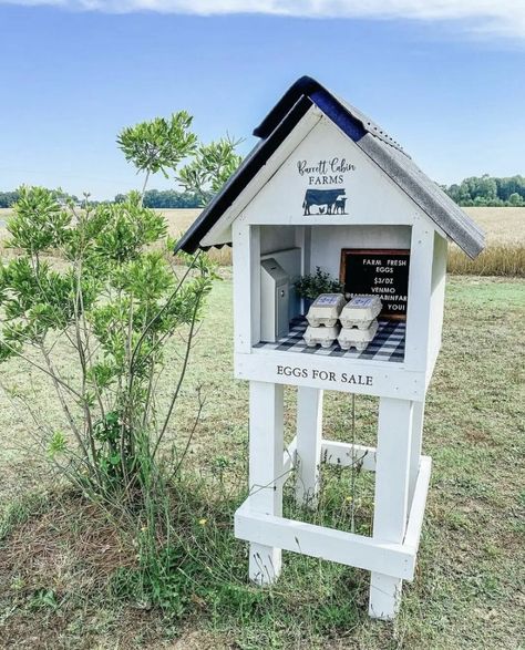 Diy Chicken Egg Stand, Driveway Farm Stand, Farm Fresh Egg Stand, Petting Farm Ideas, Easy Diy Farm Stand, Front Yard Farm Stand, Road Side Egg Stand, Egg Stand Ideas, Egg Stand Roadside Diy