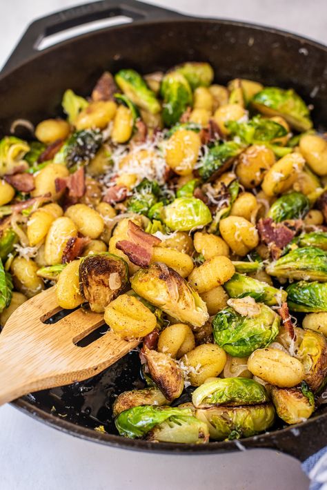 Whole 30 Gnocchi, Gnocchi And Brussel Sprouts Recipes, Brussel Sprouts And Gnocci, Gnocchi With Vegetables Recipes, Crispy Gnocchi With Brussel Sprouts, Crisp Gnocchi With Brussel Sprouts, Spring Gnocchi Recipes, Brussel Sprout Gnocchi, Gnocchi And Brussel Sprouts