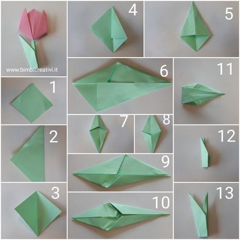 Post It Note Origami Flower, Crafts For Partner, Korean Origami, Origami Instructions Step By Step, Sticky Note Crafts, Tulip Origami, Sticky Note Origami, Creative Origami, Tutorial Origami