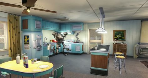 Fallout 4 Interior Design, Fallout 4 House Ideas, Fallout Home Decor, Fallout Interior, Fallout Furniture, Fallout Kitchen, Fallout House, Fallout Room, Fallout Decor