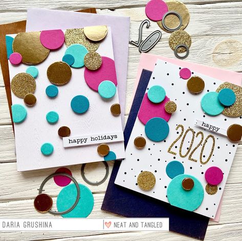 Two Confetti Cards with Daria Paper Cards Diy, New Year Cards Handmade, Confetti Cards, New Year Cards, Happy New Year Cards, New Year Greeting Cards, Cadeau Diy, Christmas Stamps, New Year Card