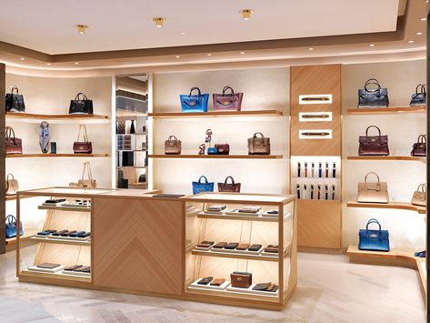 Luxury Shoe Store Design, Handbag Store Design, Counter Design Shop Retail Stores, Bag Store Design, Luxury Store Interior, Store Counter Design, Luxury Retail Store, Shop Counter Design, Shoe Store Design