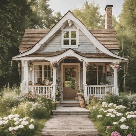 The Charm of Cottagecore Style: 10 Tips for a Cozy Home Cozy House Exterior Small Cottages, Aesthetic Cottage House, Frühling Aesthetic, Cottage Core House Exterior, Cottage Home Aesthetic, Small Cottage Exterior, Cottagecore House Exterior, Vintage Cottage House, Small Cozy House