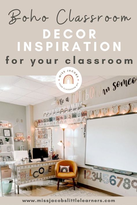 These incredible educators have created beautiful, engaging learning environments for their little learners using resources from my Modern Boho Rainbow and Boho Vibes classroom decor bundles. With a little printing and a lot of creativity, the end results were too beautiful not to share! Boho Teacher Desk Decor, Muted Color Classroom Decor, Boho Rainbow Classroom Theme Preschool, Boho Classroom Furniture, Boho Classroom Decor Free Printable, Neutral Classroom Decor Elementary, Boho Classroom Decor Ideas Elementary, Boho Neutral Classroom Decor, Neutral Classroom Decor Bulletin Boards