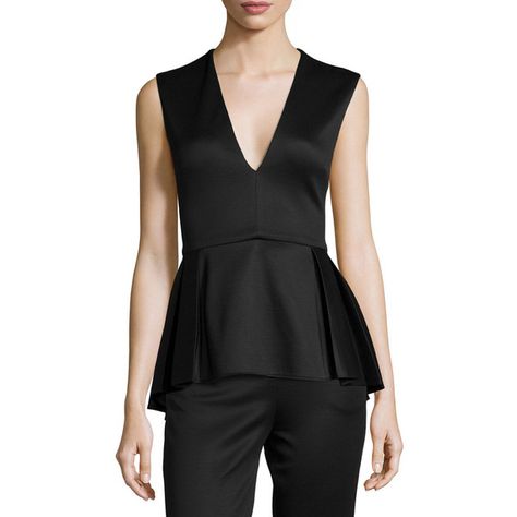 Cushnie et Ochs Deep V-Neck Pleated Peplum Top ($900) ❤ liked on Polyvore featuring tops, black, deep v neck top, peplum tops, low v neck tops, black top and black sleeveless top Chic V-neck Top For Cocktail, Chic Peplum Tops For Formal Occasions, Chic Formal Peplum Tops, Chic Structured Party Tops, Modern V-neck Top For Night Out, Summer Cocktail V-neck Top, Blusas Peplum, Cocktail Attire For Women, Black Peplum Top