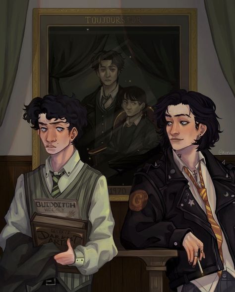 Art by @konaiiro Likeafunerall Fanart Sirius, The Art Of Getting By, Black Brothers Fan Art, Marauders Era Fan Art, Sirius Regulus, The Black Brothers, Wolfstar Fanart, Regulus Acturus Black, Evan Rosier