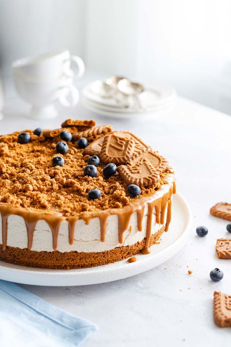 This easy no bake dessert is perfect for Biscoff lovers! No Bake Biscoff Cheescake comes together quickly and is the perfect treat Cheesecake Easy No Bake, No Bake Biscoff Cheesecake, No Bake Biscoff, Cake Decorated With Fruit, Cheesecake Decoration, Lazy Cake, Cheesecake Easy, Biscoff Recipes, Cheesecake Layer