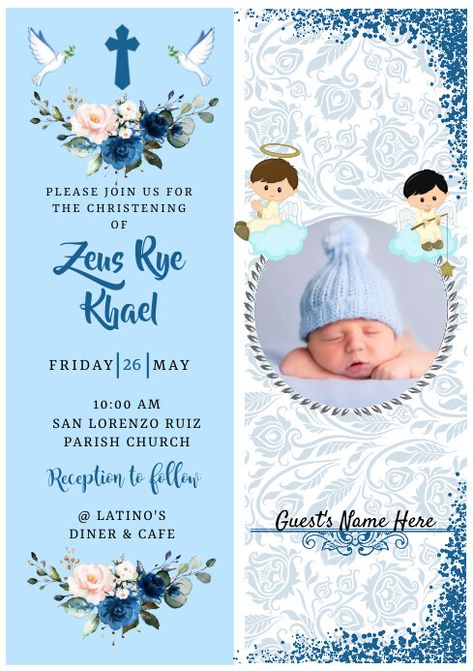 Baby Birthday Invitation Card, Baby Dedication Invitation, Baptism Invitation For Boys, Dedication Invitations, Christening Invitations Boy, Baby Boy Invitations, Invitation Layout, Baby Birthday Invitations, Christening Invitation