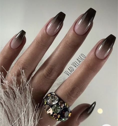 Coffin Black Ombre Nails, Black Ombre Coffin Acrylic Nails, Black And Tan Ombre Nails, Black Ombre Square Nails, Black Dip Powder Nails Ideas, Ombre Black Nails Short, Black And Glitter Ombre Nails, Black Ombre Dip Powder Nails, Black French Ombre Nails