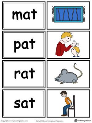 Word sorting and matching game with this AT Word Family printable worksheet in color. At Family Words Activities, At Family Words, In Word Family, At Word Family, Word Families Printables, At Words, 3 Letter Words, Word Sort, Cvc Words Kindergarten