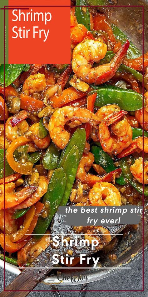 An easy one skillet shrimp stir fry recipe made with shrimp,pepper snow peas and delicious sauce. Serve over rice or zucchini noodles for a complete meal. #stirfry #shrimp Shrimp Stir Fry Sauce, Easy Shrimp Stir Fry, Shrimp Stir Fry Recipe, Stir Fry Recipes Healthy, Stir Fry Shrimp Recipes, Stir Fry Sauce Recipe, Skillet Shrimp, Wok Recipes, Easy Stir Fry Recipes