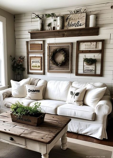 40+ Trendy DIY Farmhouse Decor Ideas For Your Bedroom (Updated) Diy Farmhouse Living Room Ideas, Easy Farmhouse Decor Diy, Rustic Farmhouse Wall Decor Ideas, Single Wide Decorating Ideas, Farmhouse Living Room Wall Decor Ideas, Rustic Small Living Room Ideas, Kitchen Command Center Wall, House Decor On A Budget, Farmhouse Furniture Ideas