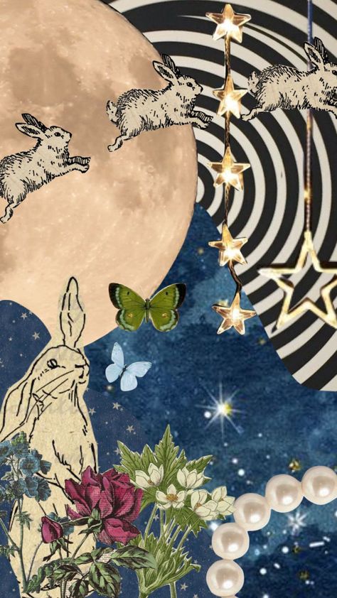 Bunny Poster Aesthetic, Rabbit Wallpaper Aesthetic, Bunny Aesthetic Wallpaper, Bunny Wallpaper Aesthetic, Rabbit Collage, Rabbit Background, Bunny Collage, Whimsigoth Aesthetic, Collage Music