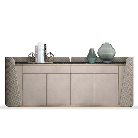 Credenza Design Modern Luxury, Dinning Area Interior Design Modern, Console Storage Cabinet, Luxury Sideboard Dining Rooms, Luxury Credenza, Living Room Cupboard Designs, Leather Sideboard, Taupe Living Room, Room Cupboard