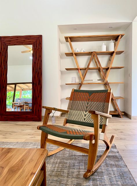 Woven Rocking Chair, Finishes Board, Modern Rocking Chairs, Chair Weaving, Conservatory Living Room, Rocking Chair Wood, Wooden Rocking Chair, Custom Wood Furniture, Handmade Chair