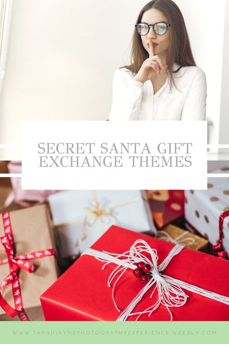 Secret Santa Theme Ideas - Sarah Jayne Photography #secretsanta #secretsantagiftideas #giftideas #giftgiving #christmasparty #christmastradition Themes For Secret Santa Gifts, Secret Santa Gift Exchange Ideas, Secret Santa Week Themes, Alternatives To Secret Santa, Secret Santa Gift Themes, Secret Santa Theme Days, Family Secret Santa Ideas, Dirty Santa Theme Ideas, Secret Santa Theme Ideas