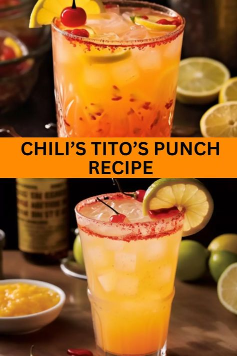 Looking for a delicious and refreshing cocktail to make at home? Try this easy Chili’s Tito’s Punch recipe that is perfect for parties and gatherings. With just a few ingredients, you can whip up this tasty drink in no time! Titos Punch Recipe Chilis, Tito Drink Recipes, Tito’s Recipes, Titos Punch Recipes, Tito’s Punch, Tito’s Cocktails, Cocktails With Titos, Tito’s Drinks, Easy Cocktails To Make At Home