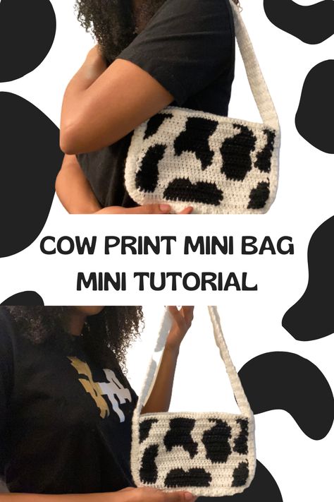 Easy & Beginner Friendly Crochet Cow Print Purse Tutorial. Super simple and quick to make. How To Crochet Cow Print, Cow Bag Crochet Pattern, Crochet Cow Bag Pattern Free, Crochet Cow Print Bag, Cow Bag Crochet, Cow Print Crochet Pattern, Crochet Cow Tapestry, Crochet Cow Print Pattern, Cow Crochet Bag