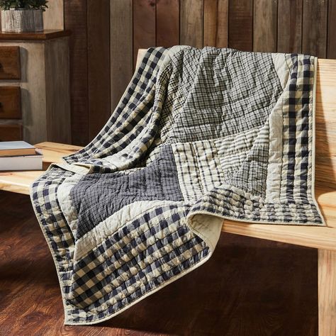 My Country Quilted Throw 50x60 - Bed Bath & Beyond - 40190250 Early American Decor, Quilted Throw, Vhc Brands, Country Quilts, Bedroom And Living Room, American Decor, Cotton Throw Blanket, Quilt Material, Navy And Khaki